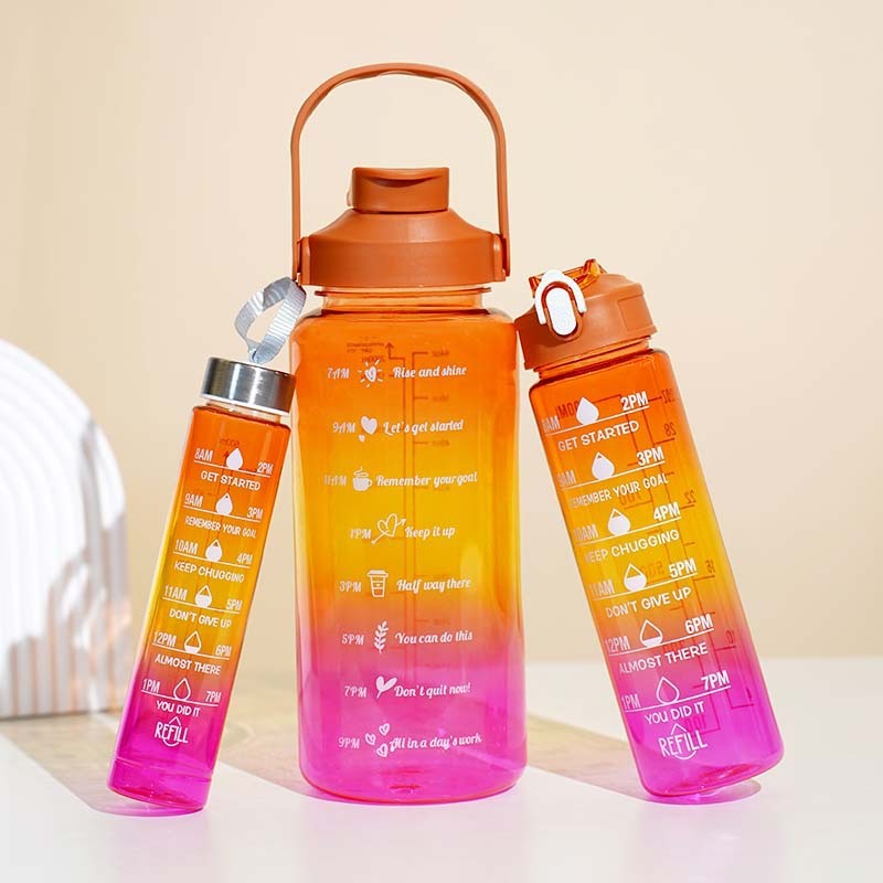 3-in-1 Gradient Color Motivational Water Bottles Set