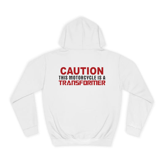 Caution, This Motorcycle is a Transformer, Rad Moto Bunny, Unisex Hoodie - Biker Style Sweatshirt for Motorcycle Enthusiasts