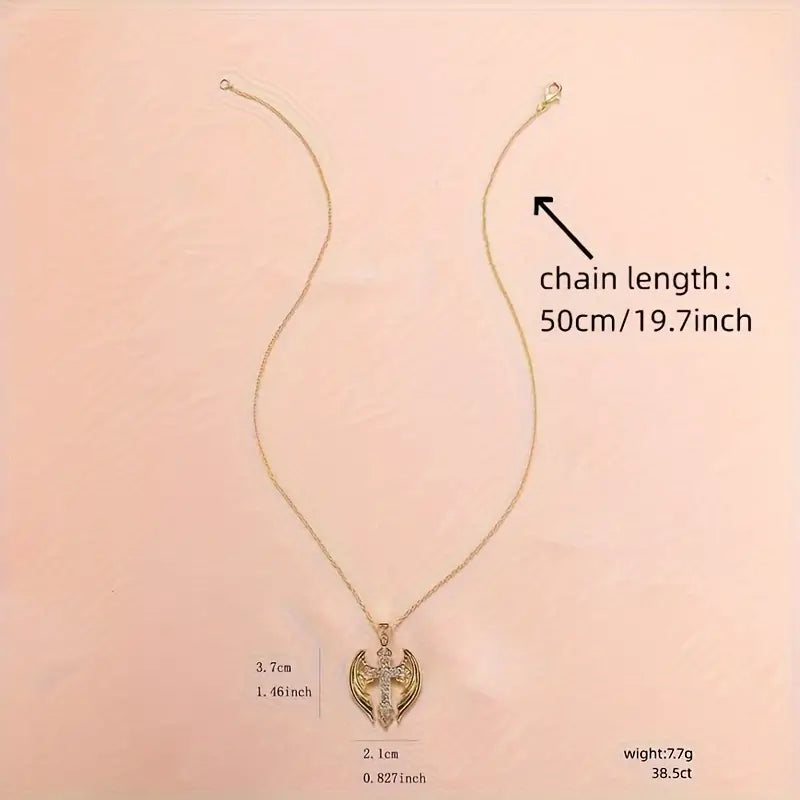 Elegant Rhinestone Angel Cross Necklace