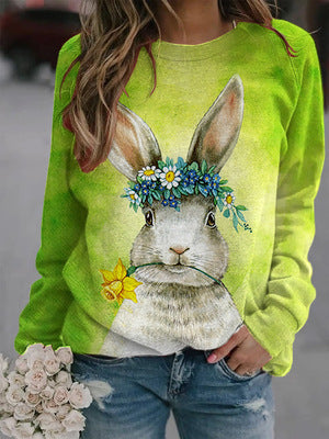 Women's Bunny Print Long Sleeve T Shirt