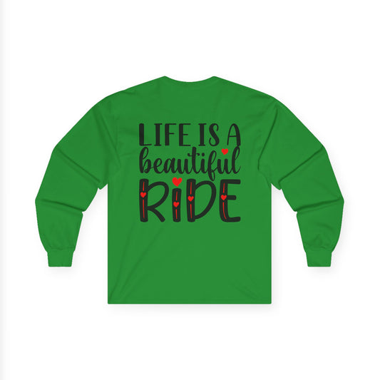 Life is a Beautiful Ride, Rad Moto Bunny, Unisex Long Sleeve Tee - Bold Graphic T-Shirt for Motorcycle Enthusiasts