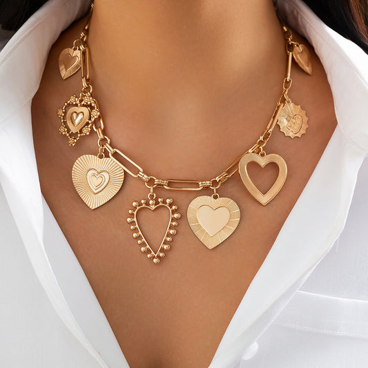 Cold Love Hearts Pendant Clavicle Chain Necklace