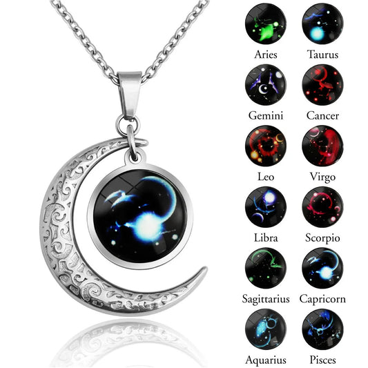 Zodiac Moon Star Glowing Necklace