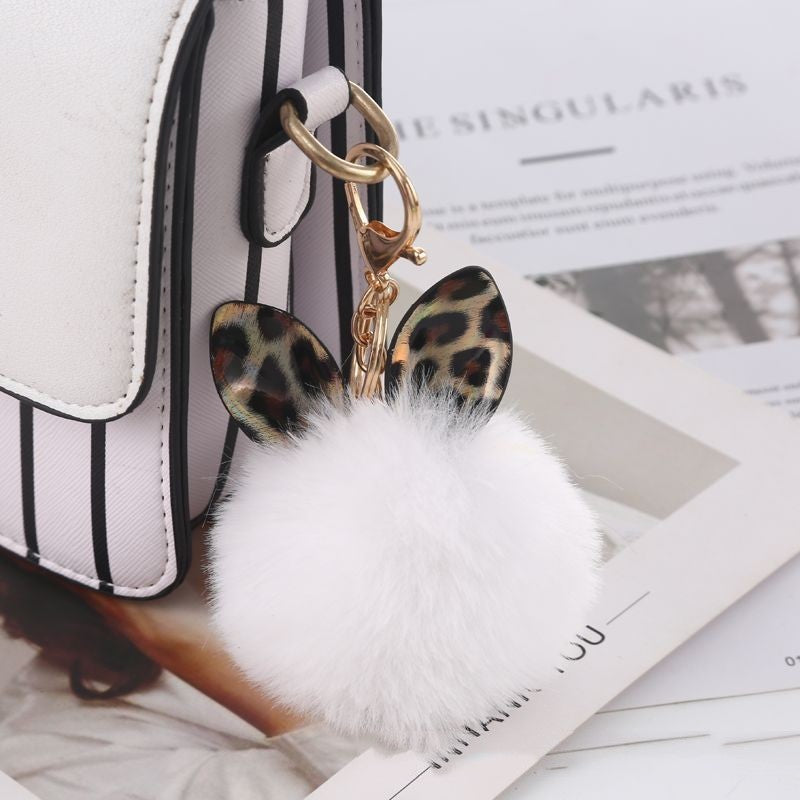 Leopard Print Fur Ball Keychain