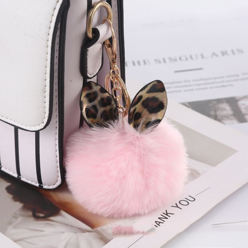 Leopard Print Fur Ball Keychain