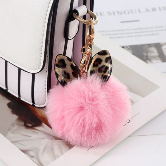 Leopard Print Fur Ball Keychain