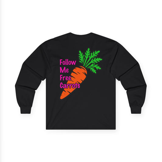 Follow me Free Carrots, Rad Moto Bunny, Unisex Long Sleeve Tee - Bold Graphic T-Shirt for Motorcycle Enthusiasts