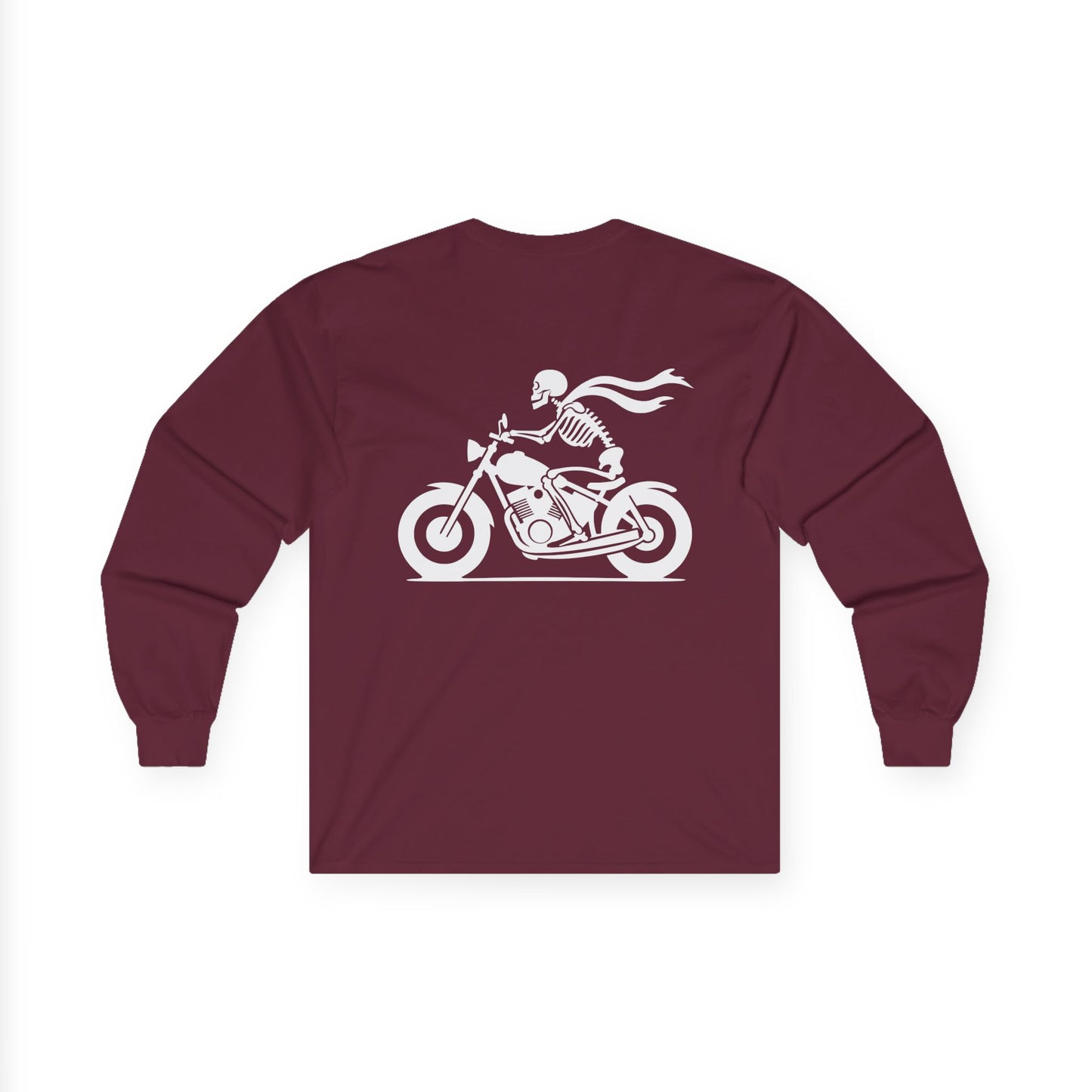Skeleton Rider, Rad Moto Bunny, Unisex Long Sleeve Tee - Bold Graphic T-Shirt for Motorcycle Enthusiasts