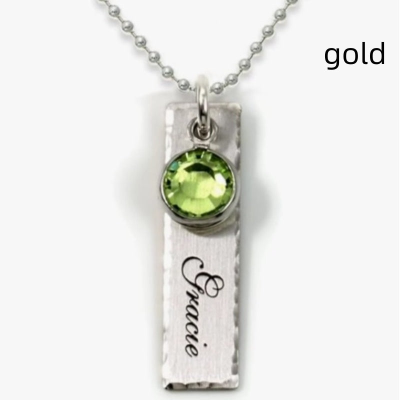 S925 Silver Engraved Strip Birthday with Birthday Stone Necklace