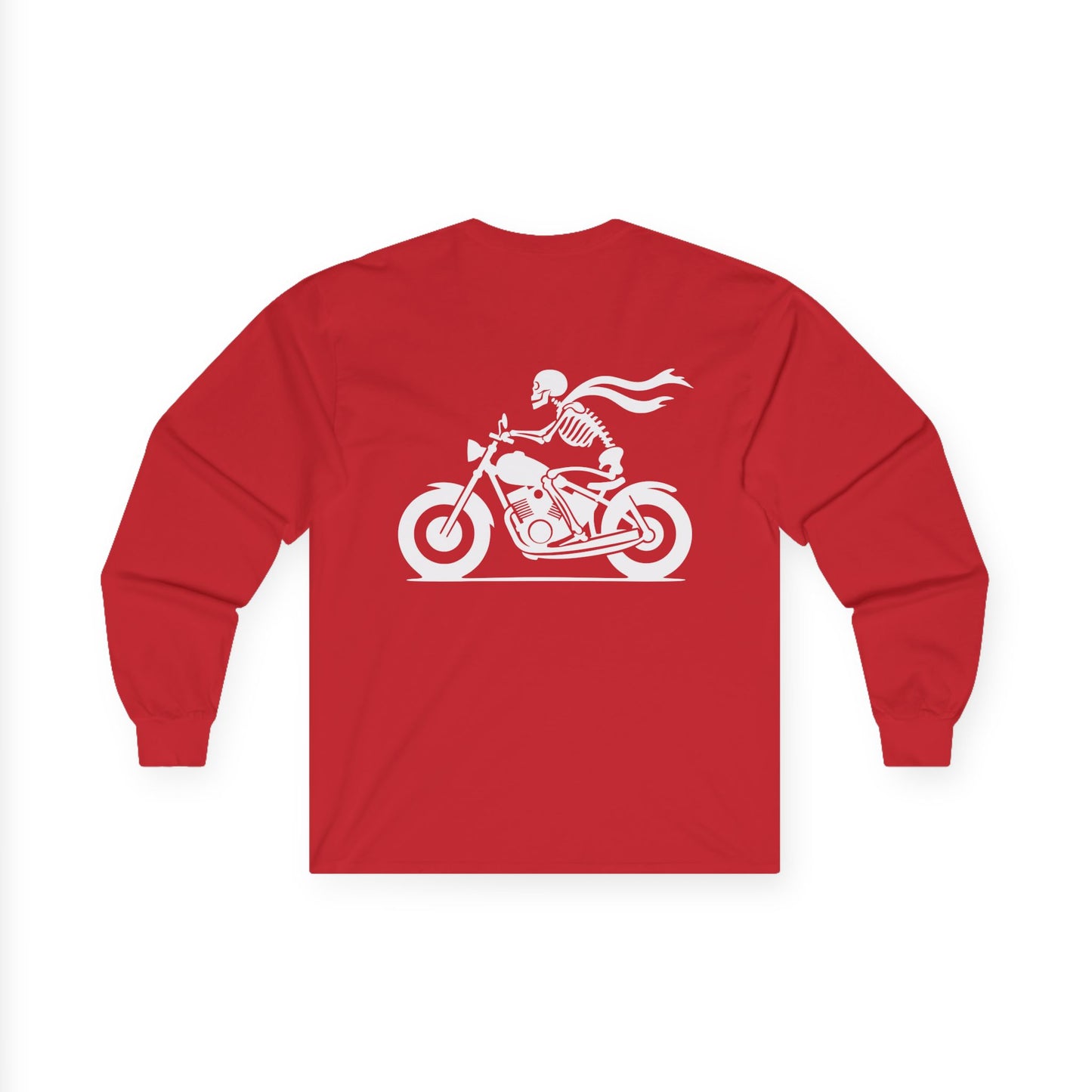 Skeleton Rider, Rad Moto Bunny, Unisex Long Sleeve Tee - Bold Graphic T-Shirt for Motorcycle Enthusiasts