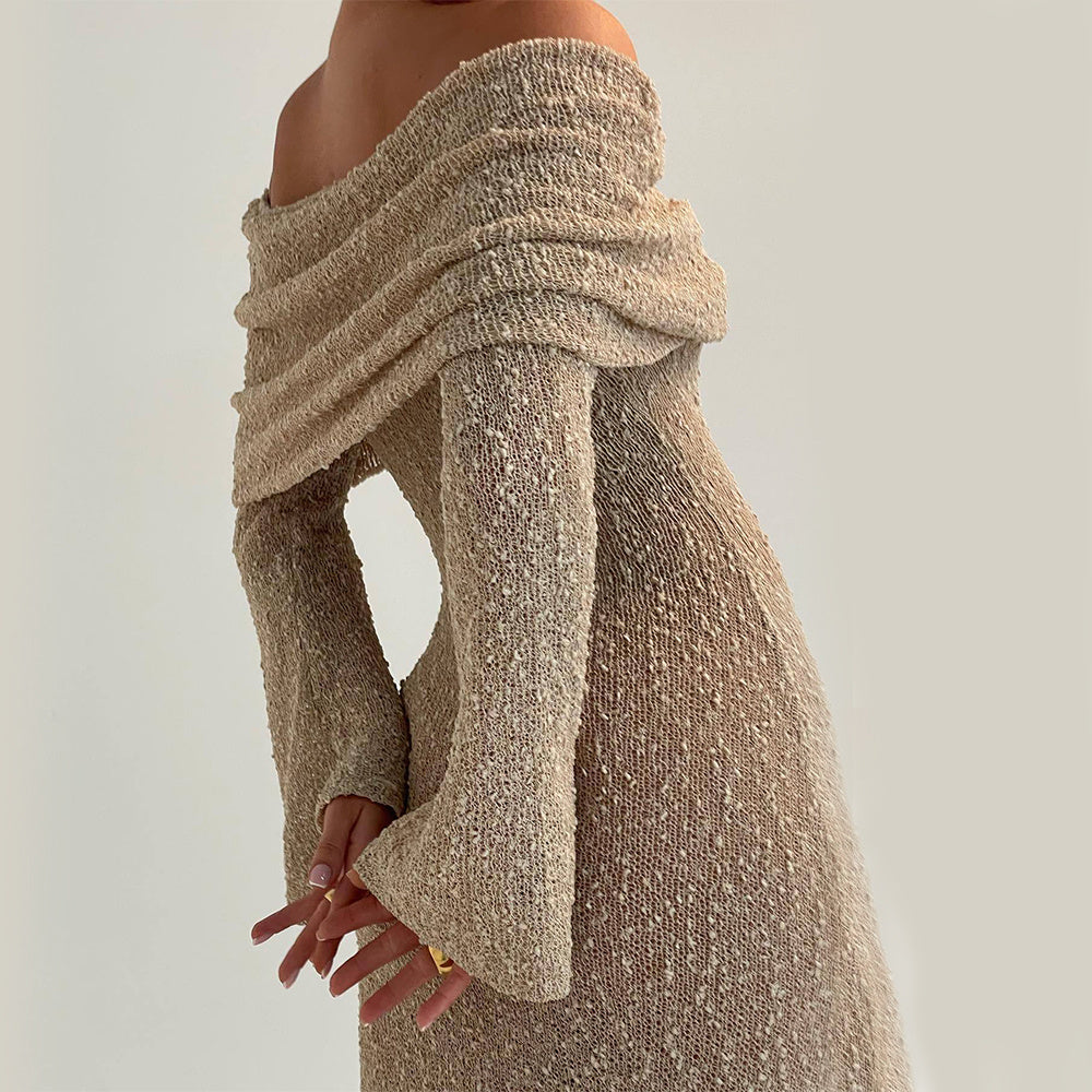 Shoulder Knitted Long-sleeved Dress