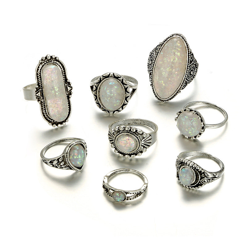 Geometric Opal Gem 8-piece Set of Rings