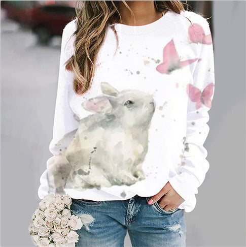 Women's Bunny Print Long Sleeve T Shirt