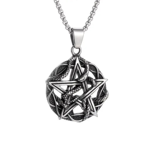 Pentagram Snake Pendant Necklace.