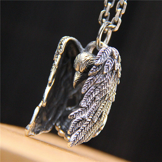 Vintage Evil Psychic Crow Sterling Silver Pendant Necklace