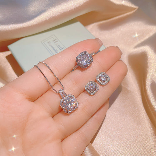 Square Diamond Necklace Set