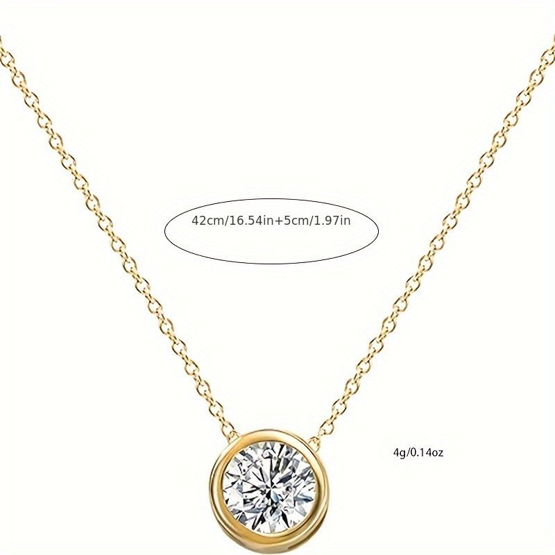 14k Solid Gold Cubic Zirconia Round Solitaire Pendant Necklace