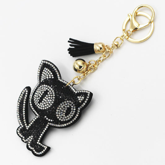 Cute Cat Rhinestone Keychain