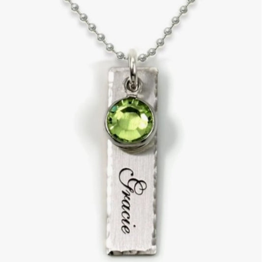 S925 Silver Engraved Strip Birthday with Birthday Stone Necklace