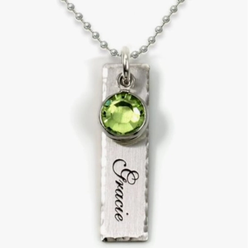 S925 Silver Engraved Strip Birthday with Birthday Stone Necklace