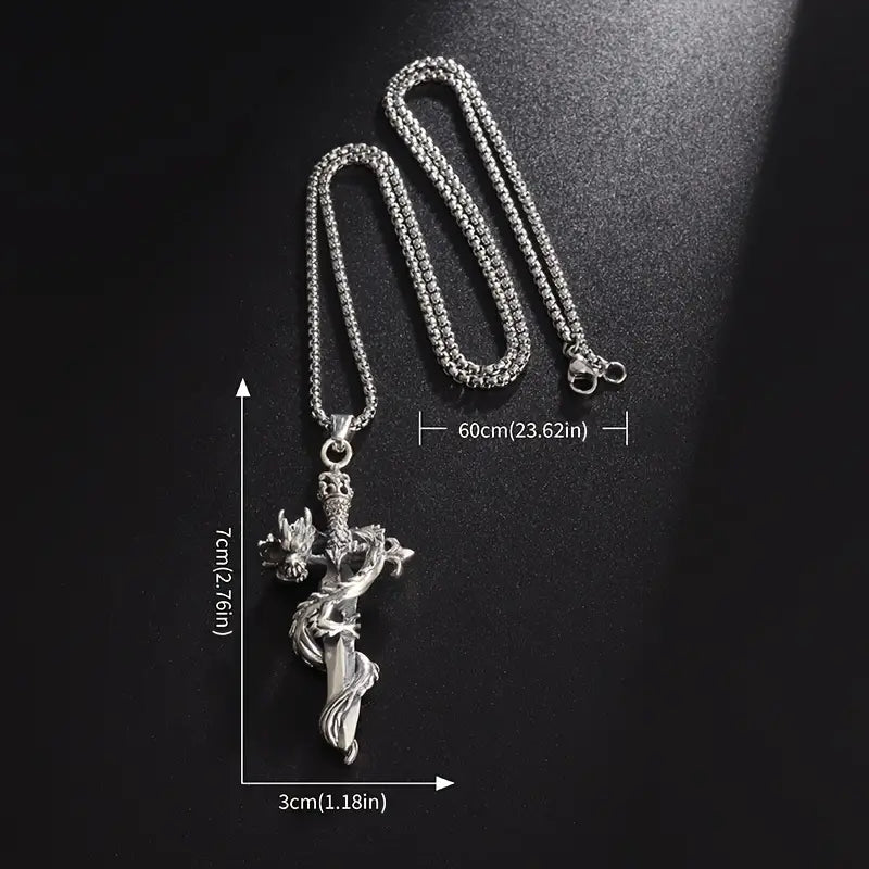 Chinese Dragon Holy Sword Pendant Necklace.