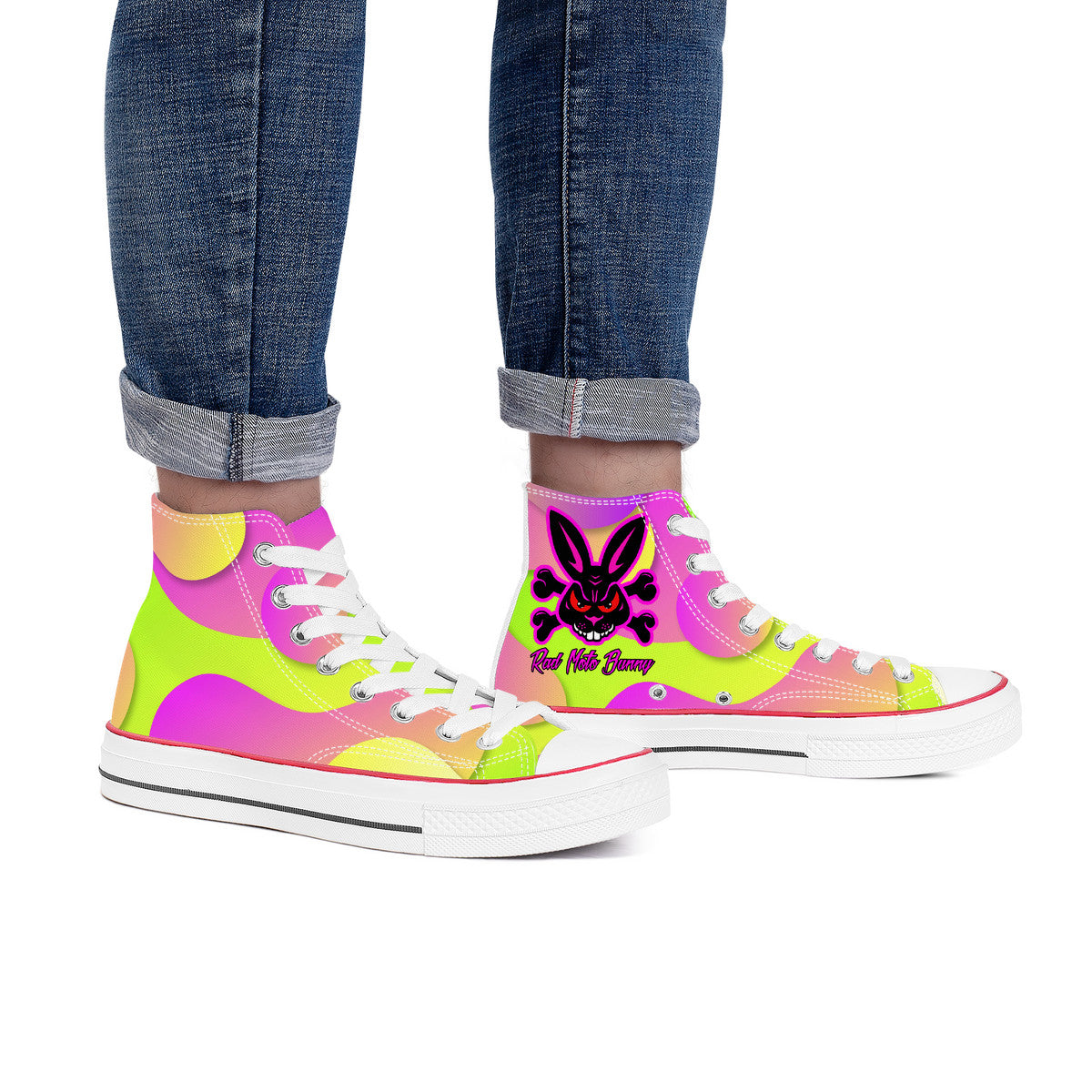 Rad Moto Bunny, Coulorful, High Top Canvas Shoes