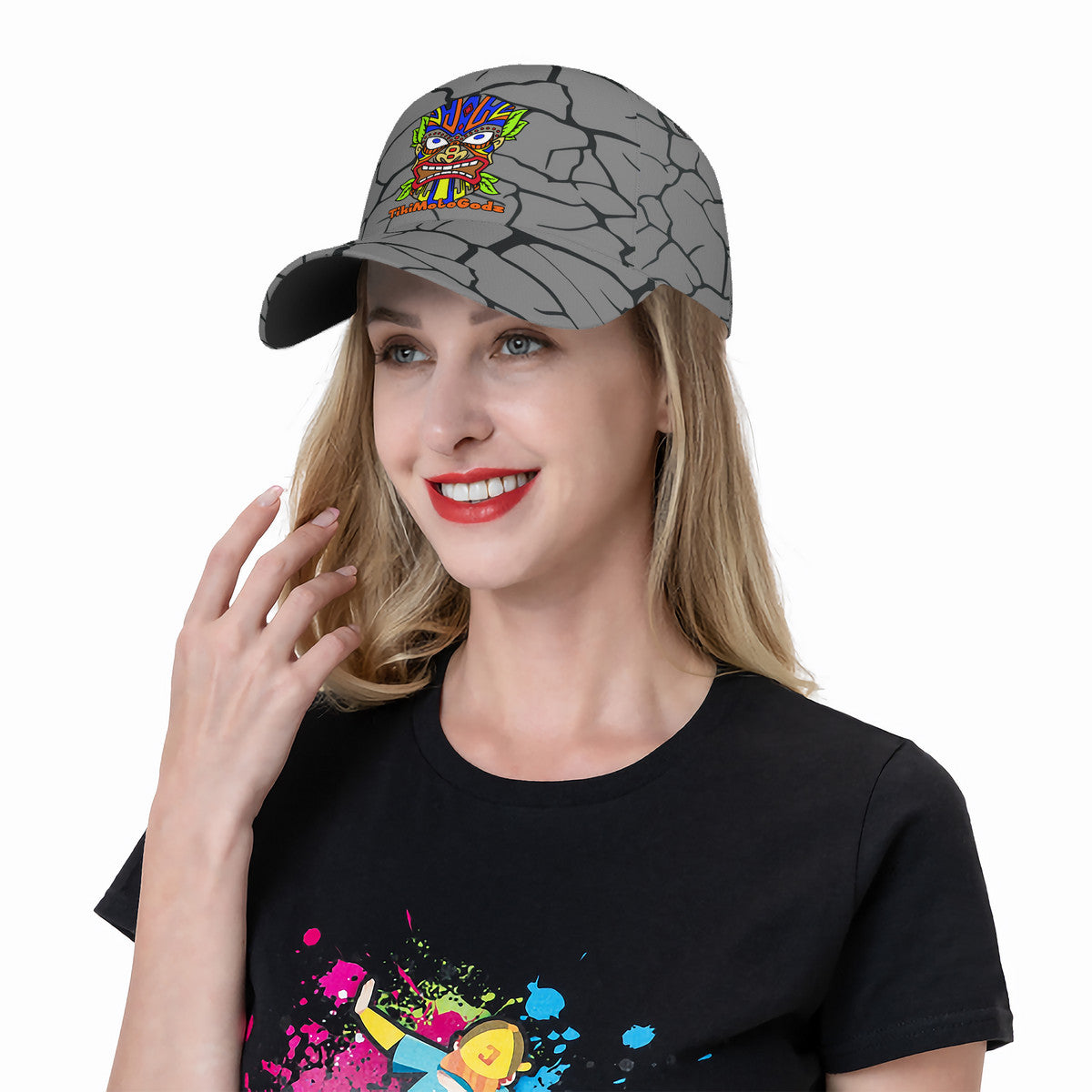 Tiki Moto Godz, Cracked, Baseball Cap