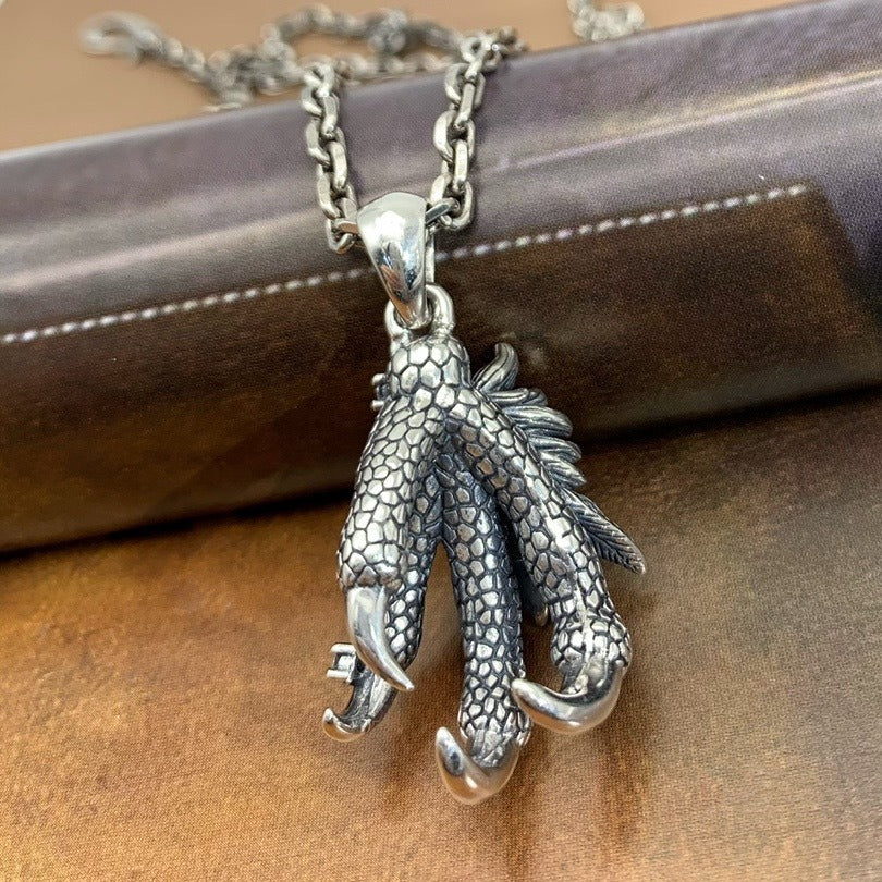 S925 Sterling Silver Vintage Thai Silver Dragon Claw Pendant