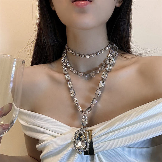Heiress Diamond-embedded Multi-layer Water Drop Pendant Necklace
