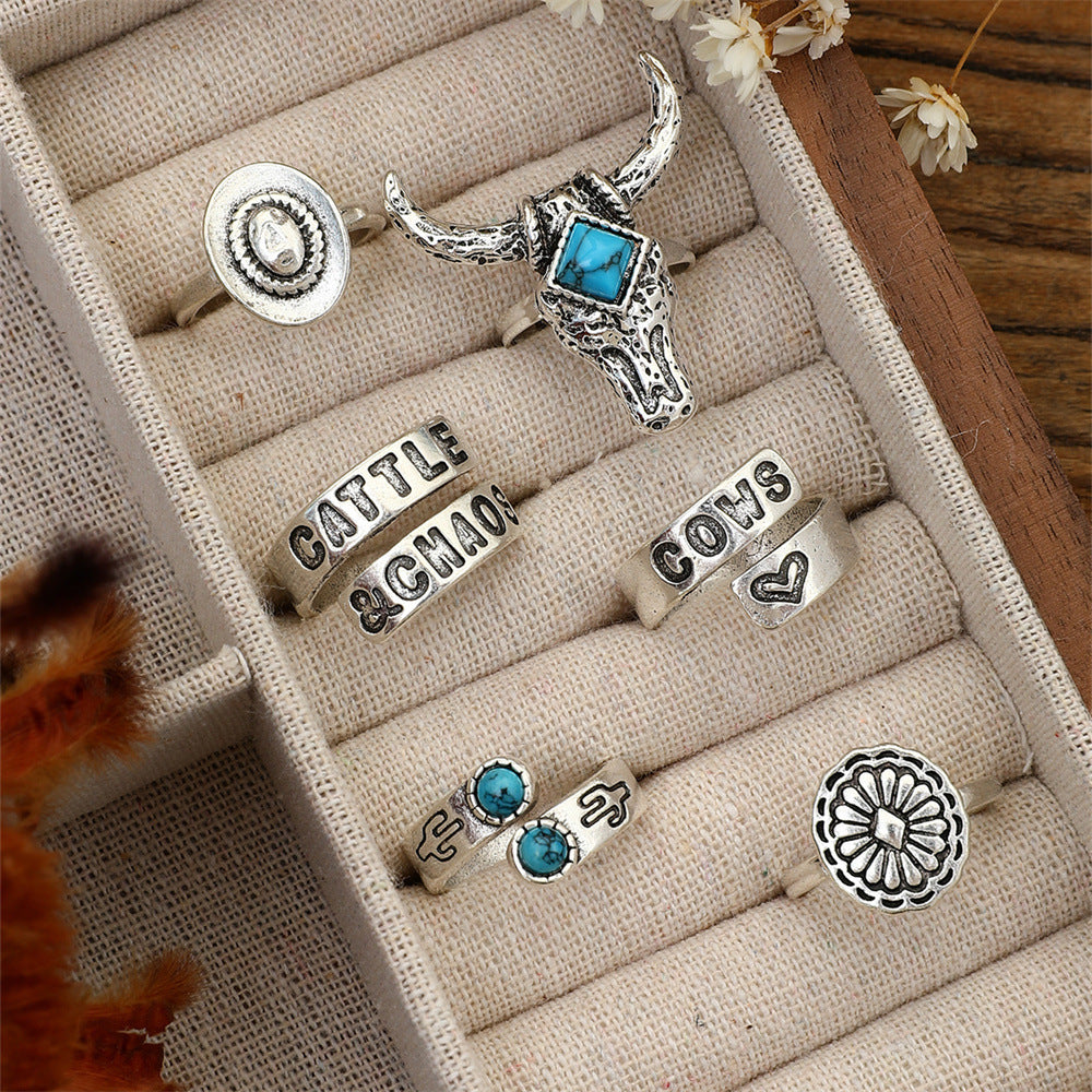Retro Turquoise Six-piece Ring Set