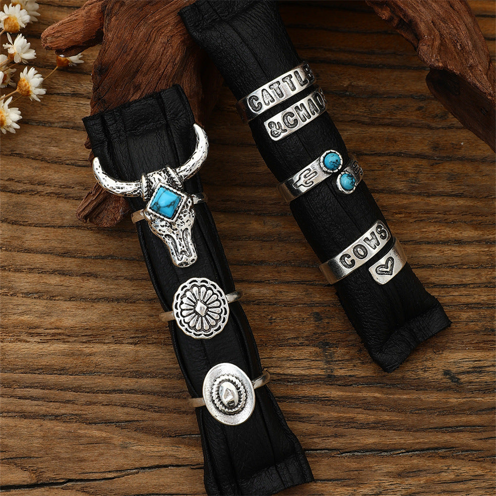 Retro Turquoise Six-piece Ring Set
