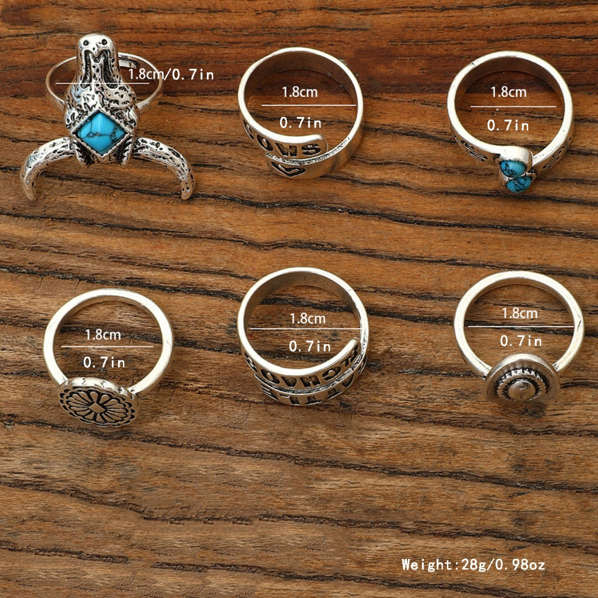 Retro Turquoise Six-piece Ring Set