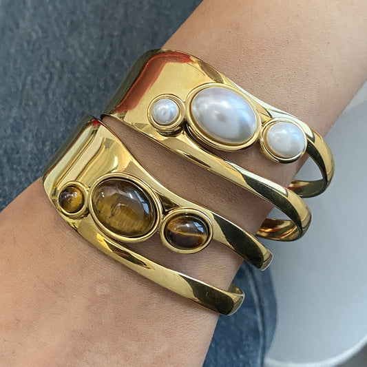Natural Stone and Titanium Steel Bracelet