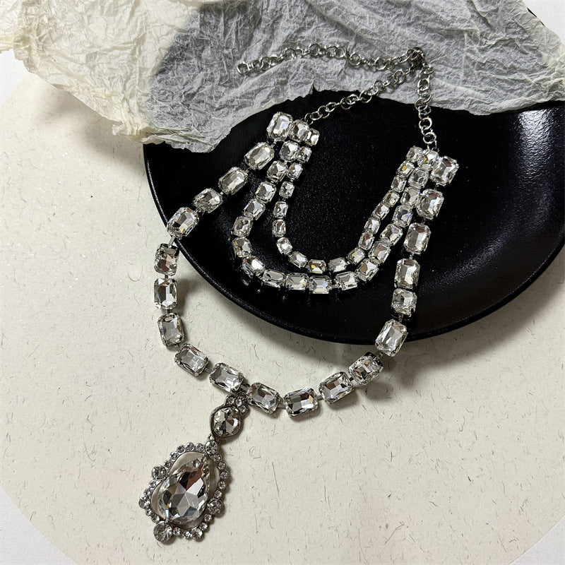 Heiress Diamond-embedded Multi-layer Water Drop Pendant Necklace