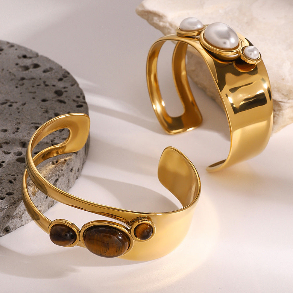 Natural Stone and Titanium Steel Bracelet