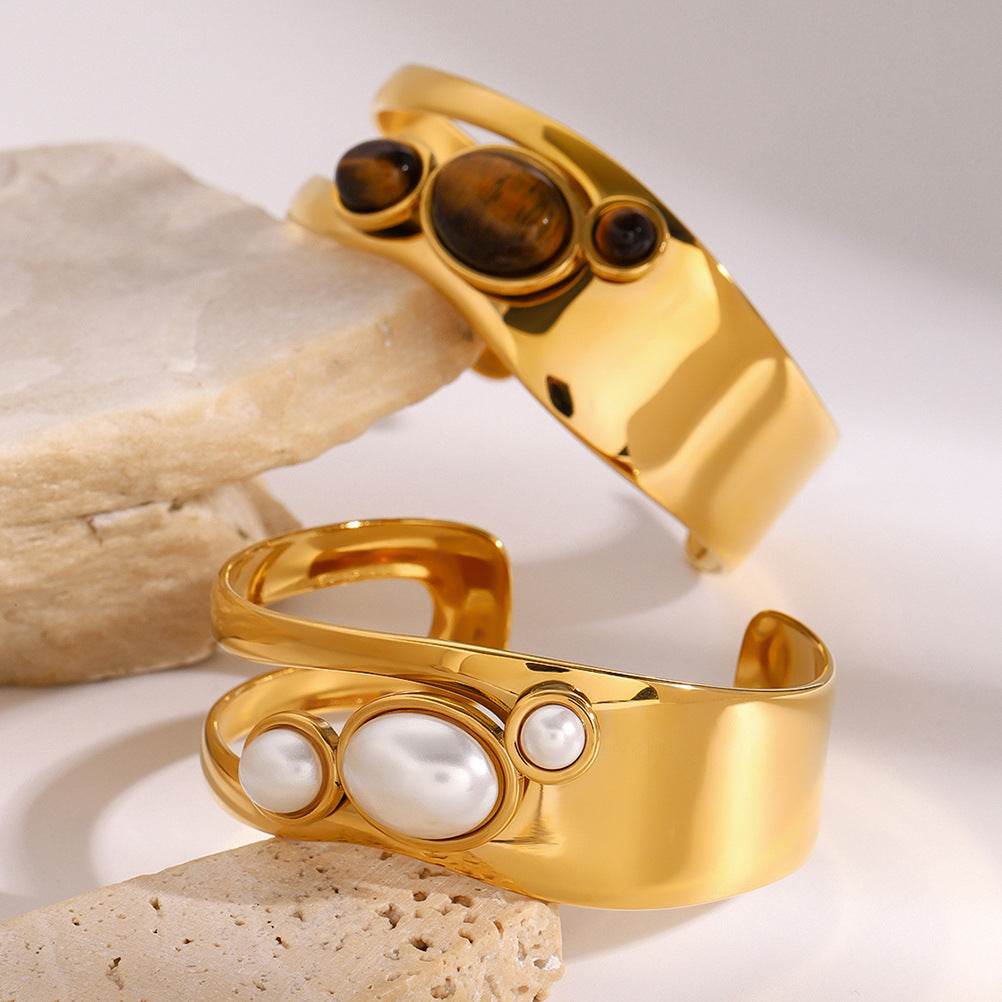 Natural Stone and Titanium Steel Bracelet