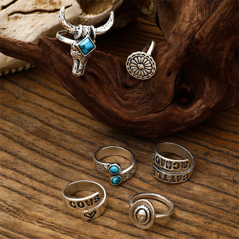 Retro Turquoise Six-piece Ring Set