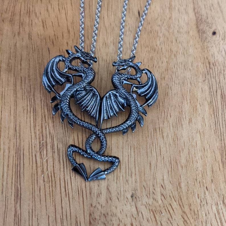 Retro Dragon Couple Pendant Necklace