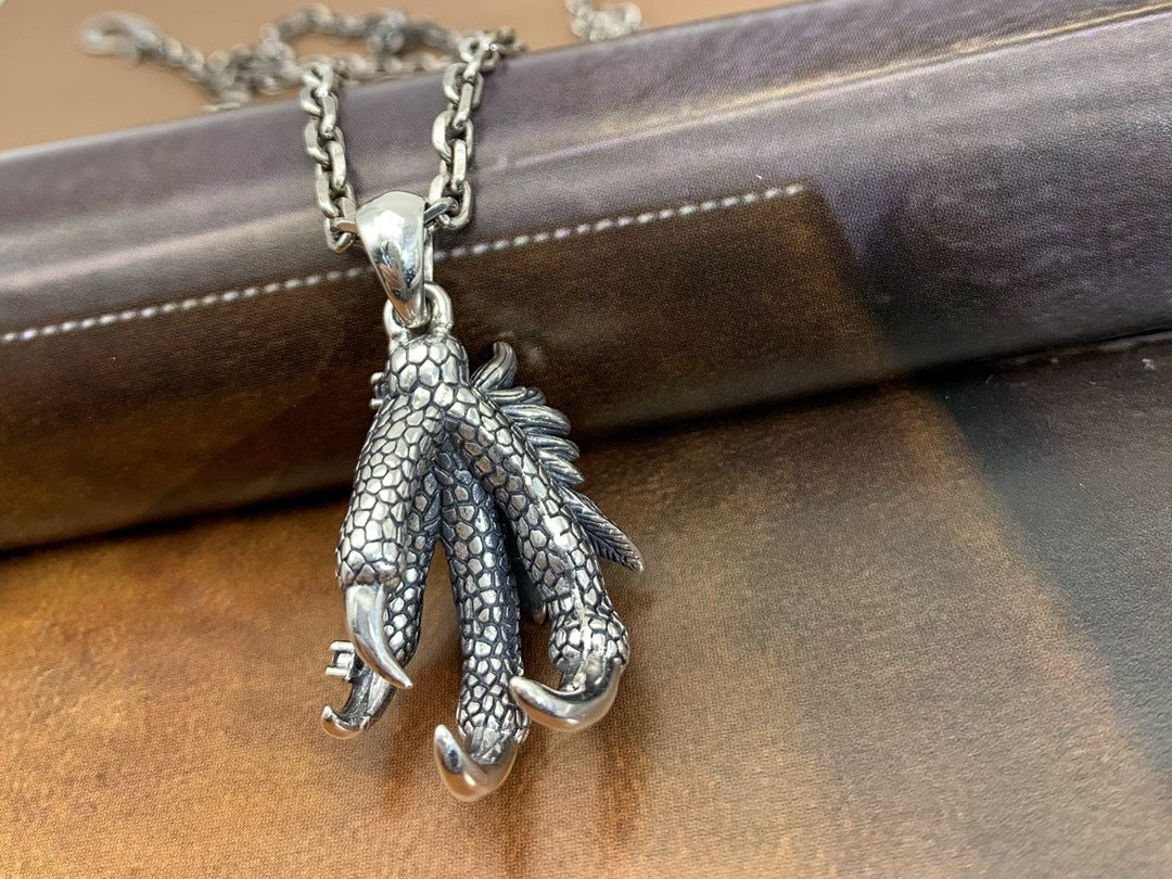 S925 Sterling Silver Vintage Thai Silver Dragon Claw Pendant