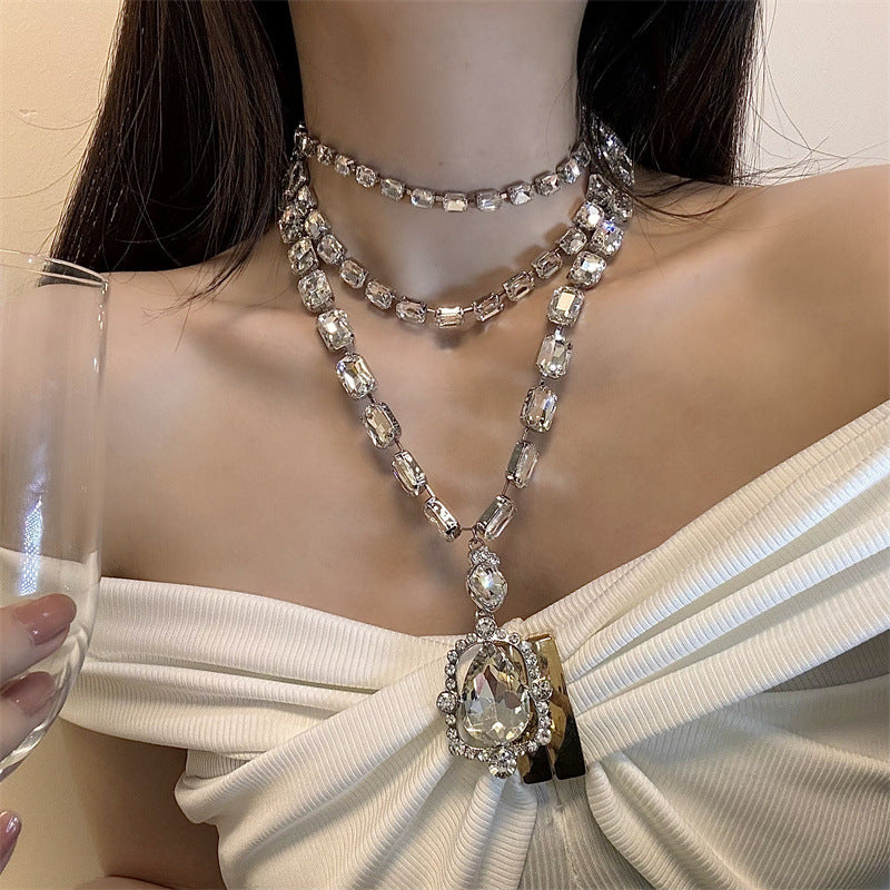 Heiress Diamond-embedded Multi-layer Water Drop Pendant Necklace