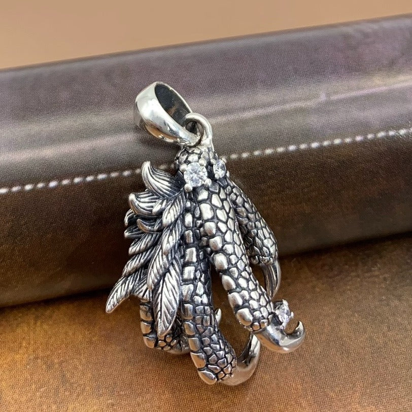 S925 Sterling Silver Vintage Thai Silver Dragon Claw Pendant
