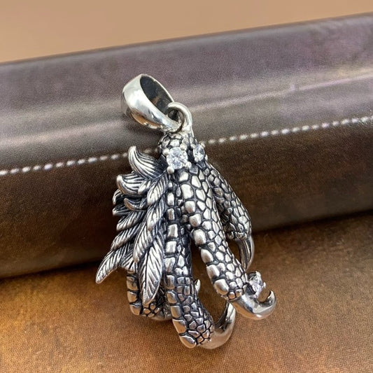 S925 Sterling Silver Vintage Thai Silver Dragon Claw Pendant