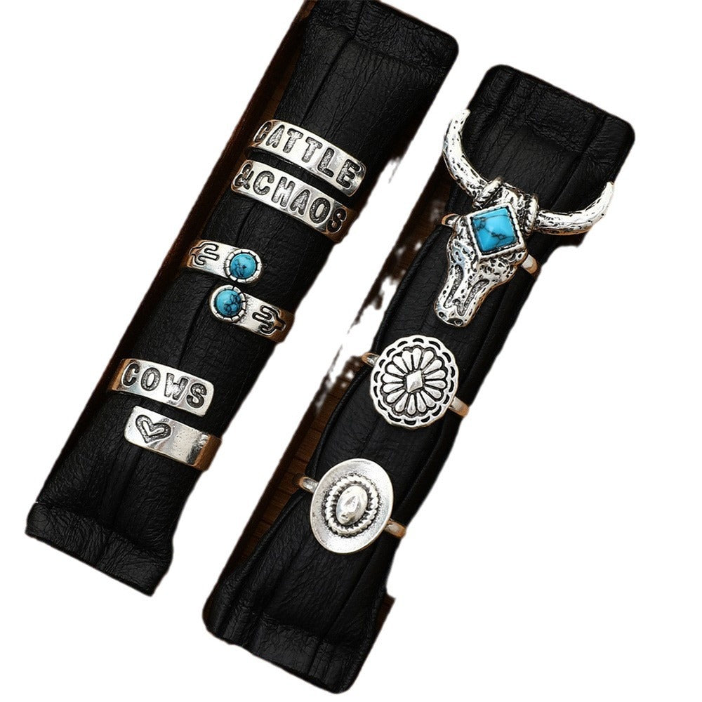 Retro Turquoise Six-piece Ring Set