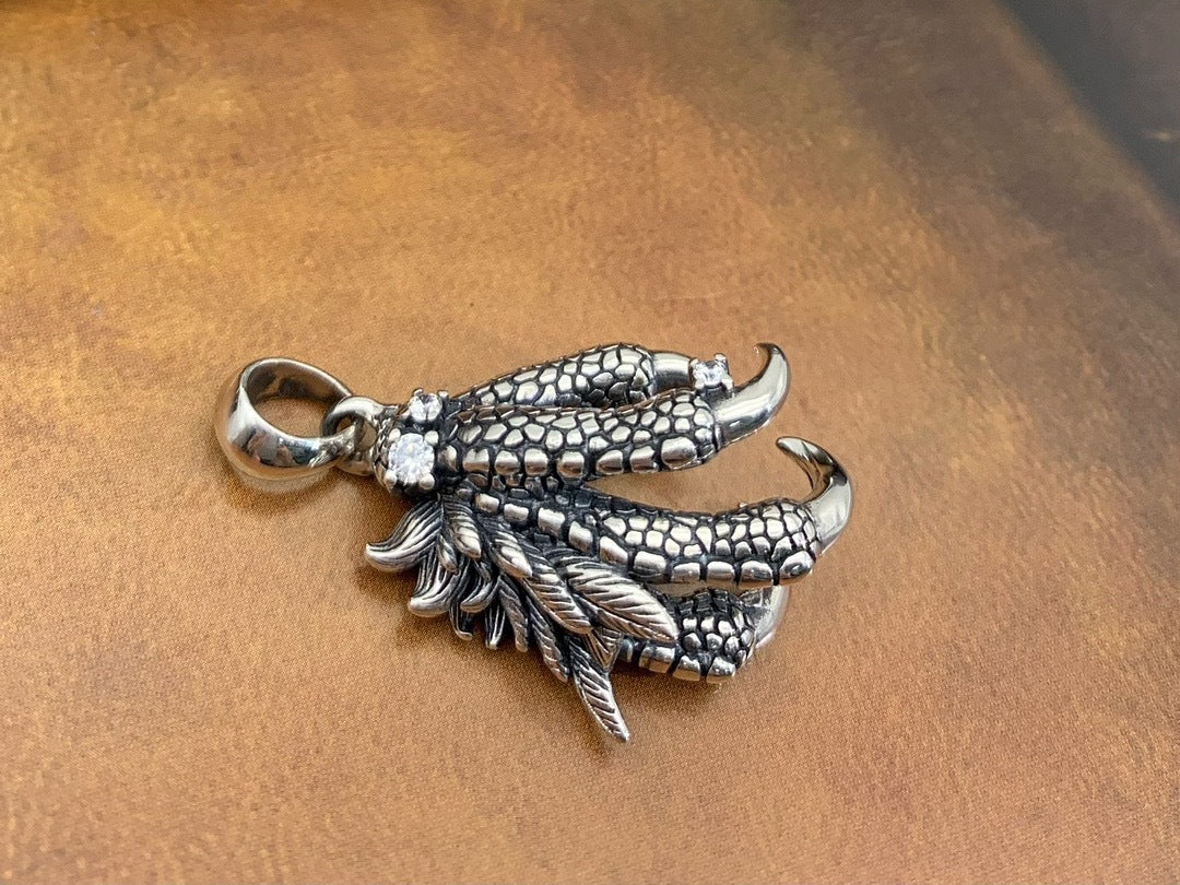 S925 Sterling Silver Vintage Thai Silver Dragon Claw Pendant