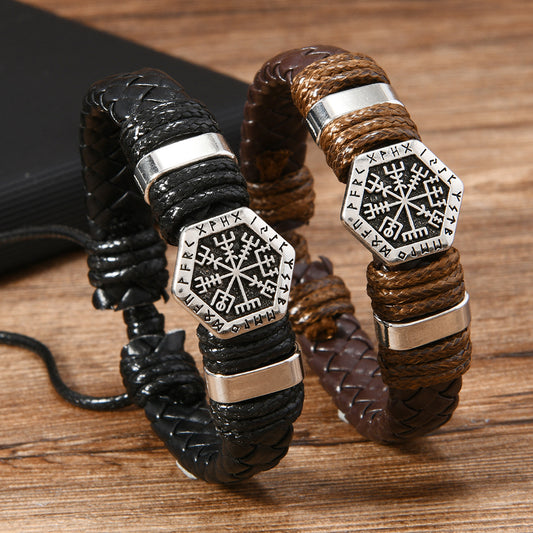 Pu Leather Viking Compass Bracelet