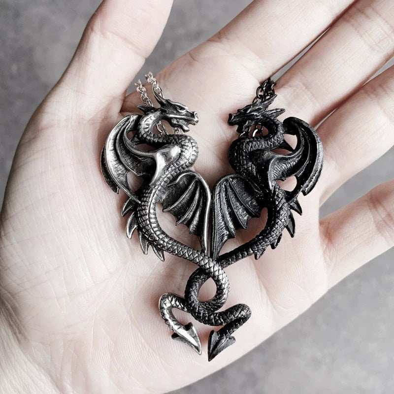 Retro Dragon Couple Pendant Necklace