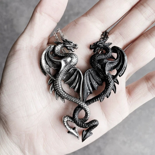 Retro Dragon Couple Pendant Necklace