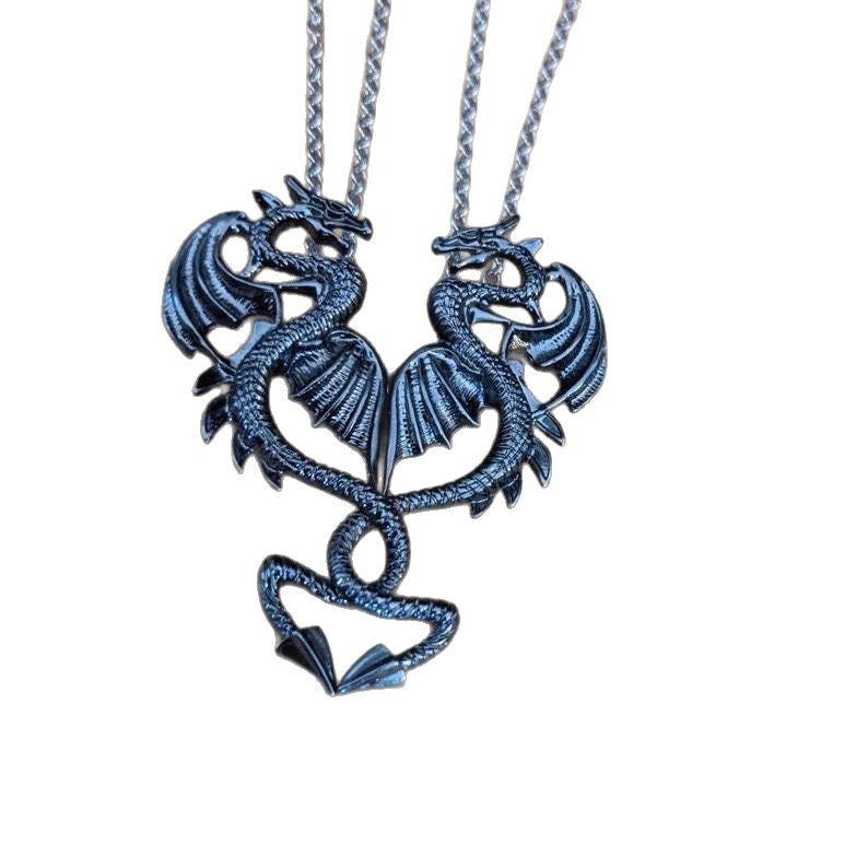 Retro Dragon Couple Pendant Necklace