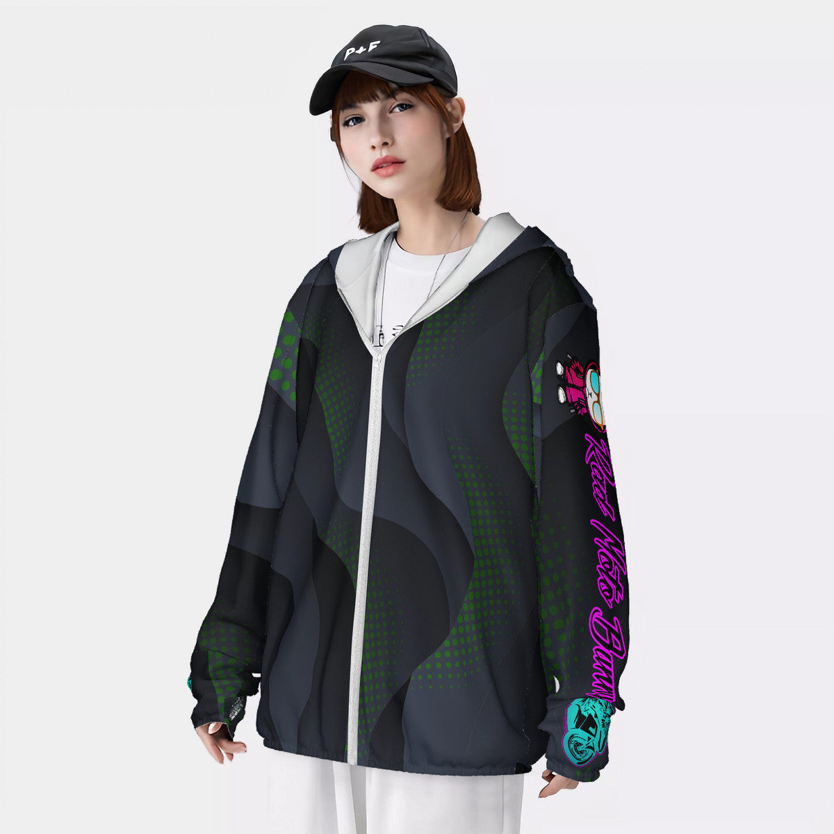 Rad Moto Bunny Dark Night, Lightweight Zipper Hoodie