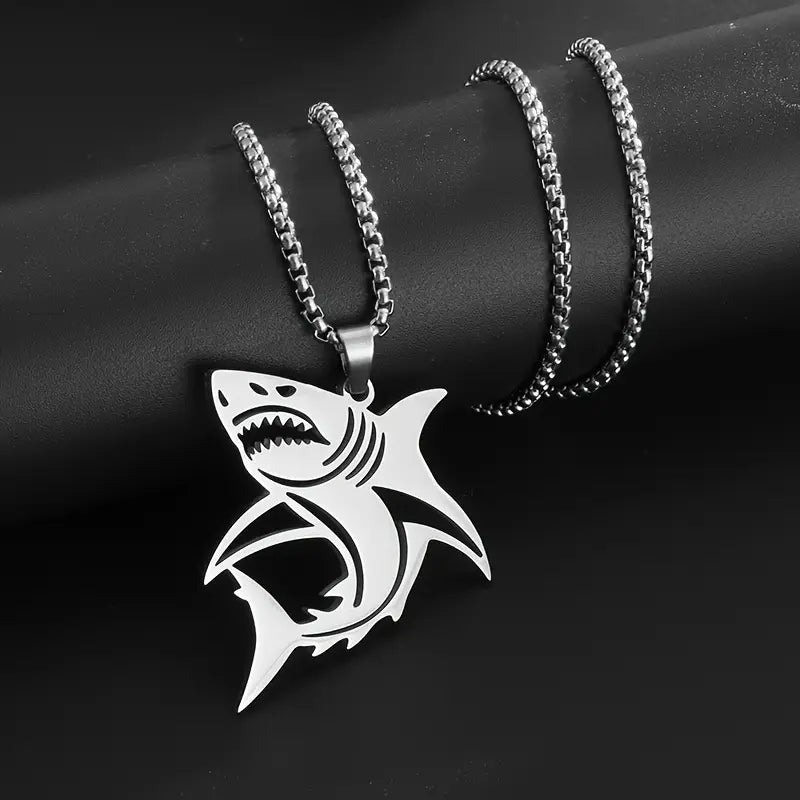 Stainless Steel Shark Pendant Necklace.